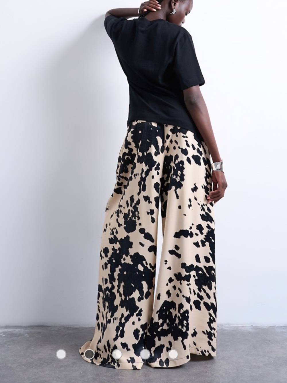 Topshop satin wide leg pants in cow print - Picture 2 of 4